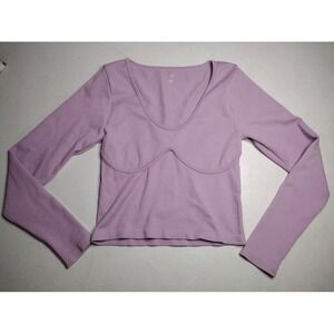 Aura Lilac Ribbed‎ Bustier Crop Top Long Sleeve Women's M L